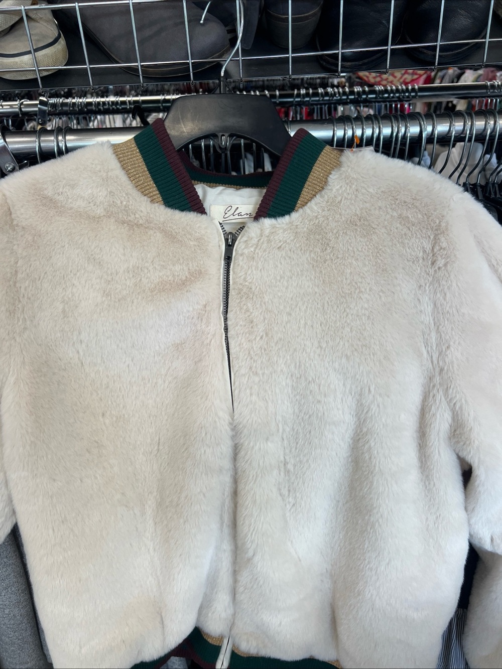Ivory Faux Fur Bomber Jacket LG Teddy Cozy
